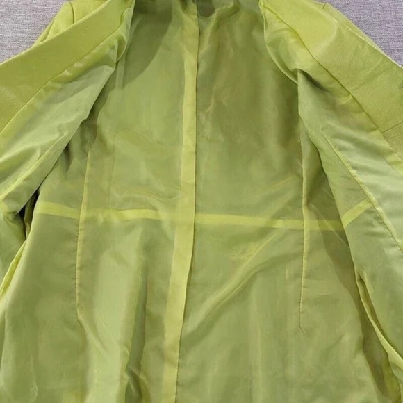 METROSTYLE Leather Jacket Blazer Lime Green Button Front Lined Size 10 Retro - Picture 6 of 13